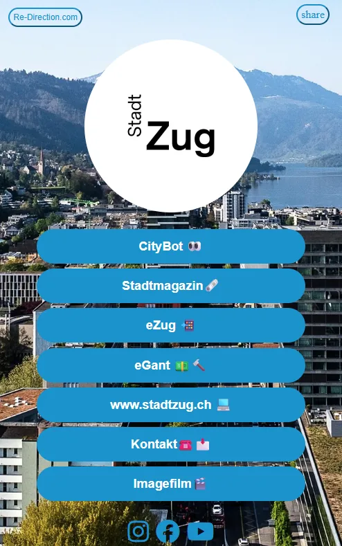 Bio Page von Stadt Zug, erstellt mit Re-Direction